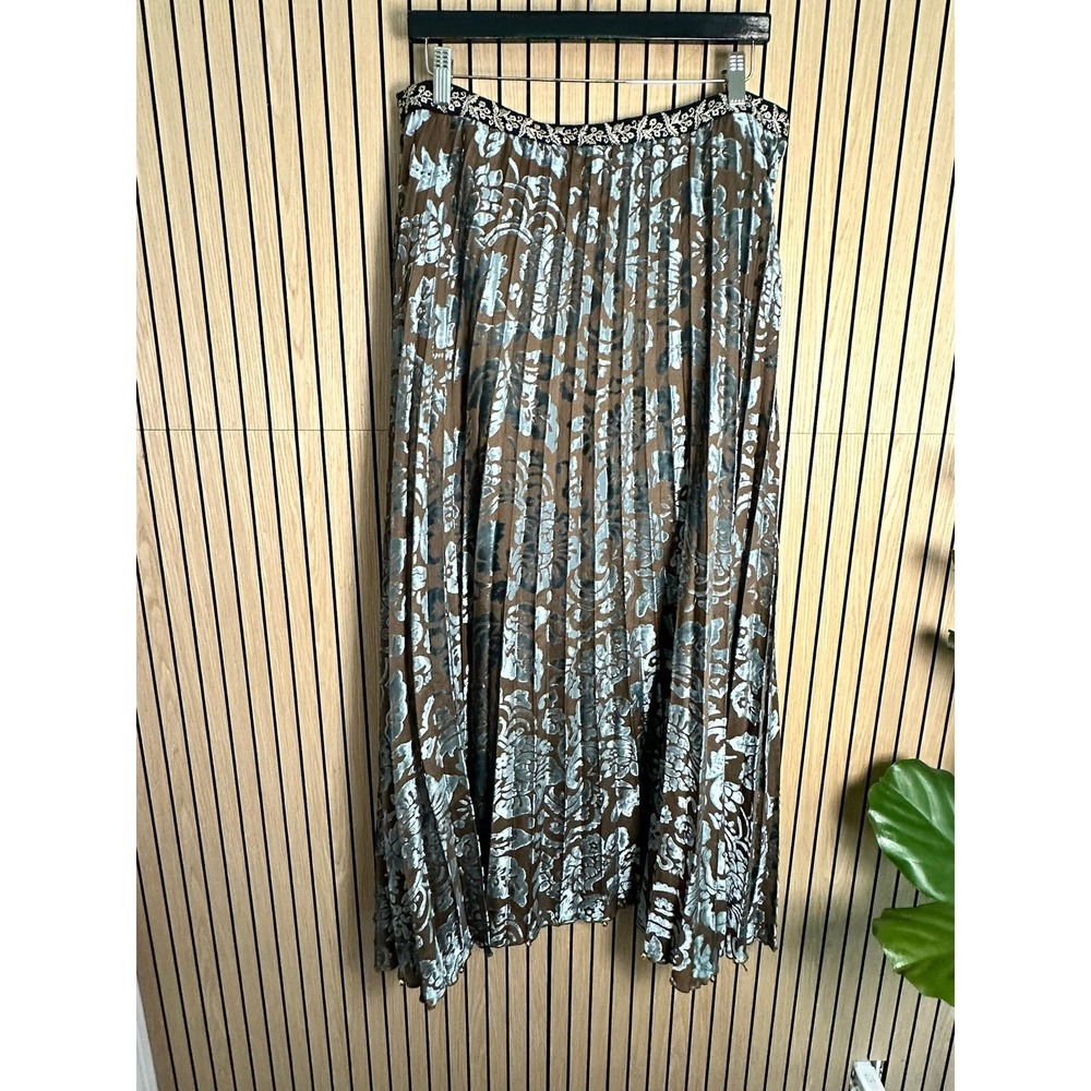 240 Soft Surroundings Brown Silver Blue Velvet Pleated Maxi Skirt (Size 14, EUC) - Picture 2 of 6
